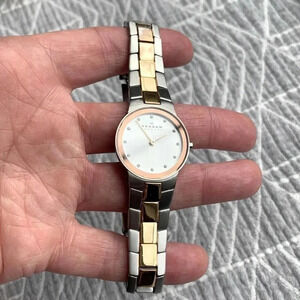 Skagen Silver and rose/gold link watch